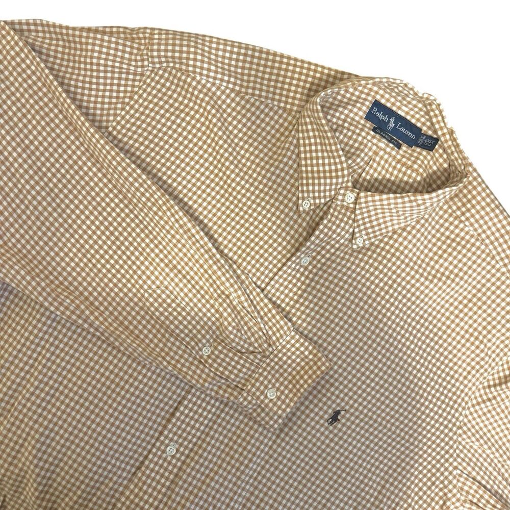 Ralph Lauren Polo Mens 2XL Tall Plaid Orange Button Down Classic Fit Pony Dressy